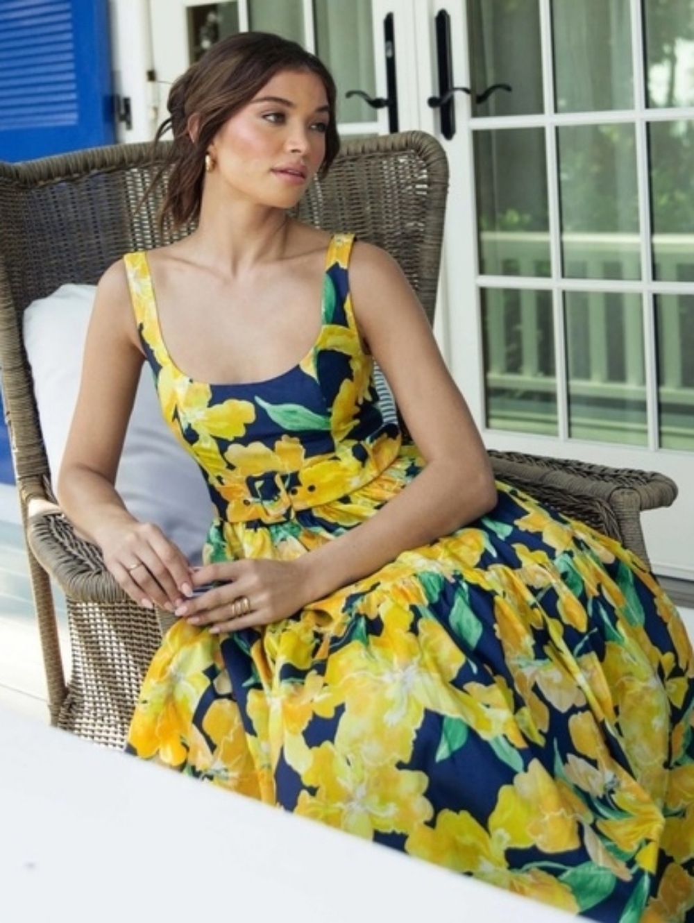 Hutch Navy Floral Midi Dress with Yellow Blossoms Anthropologie